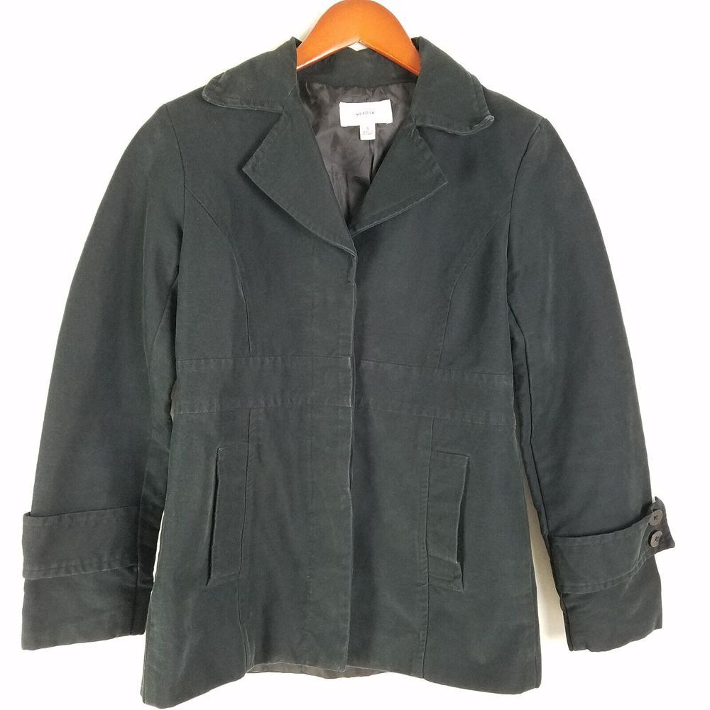 Merona Jacket Womens Small Black Long Sleeve Pockets Button Up Coat